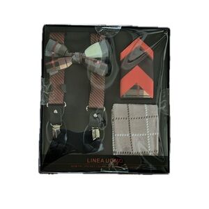 Linea Uomo Elegant Red and Black Satin‎ Bow Tie B-Berry Vibes 4pc NWT